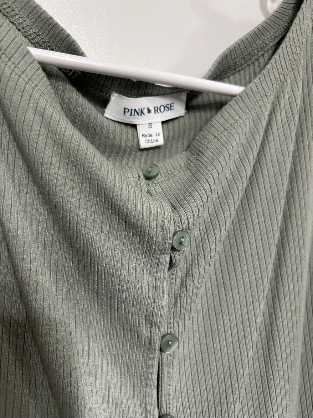 PINK ROSE Sage Green Ribbed Button-Front Tank small - Picture 2 of 4
